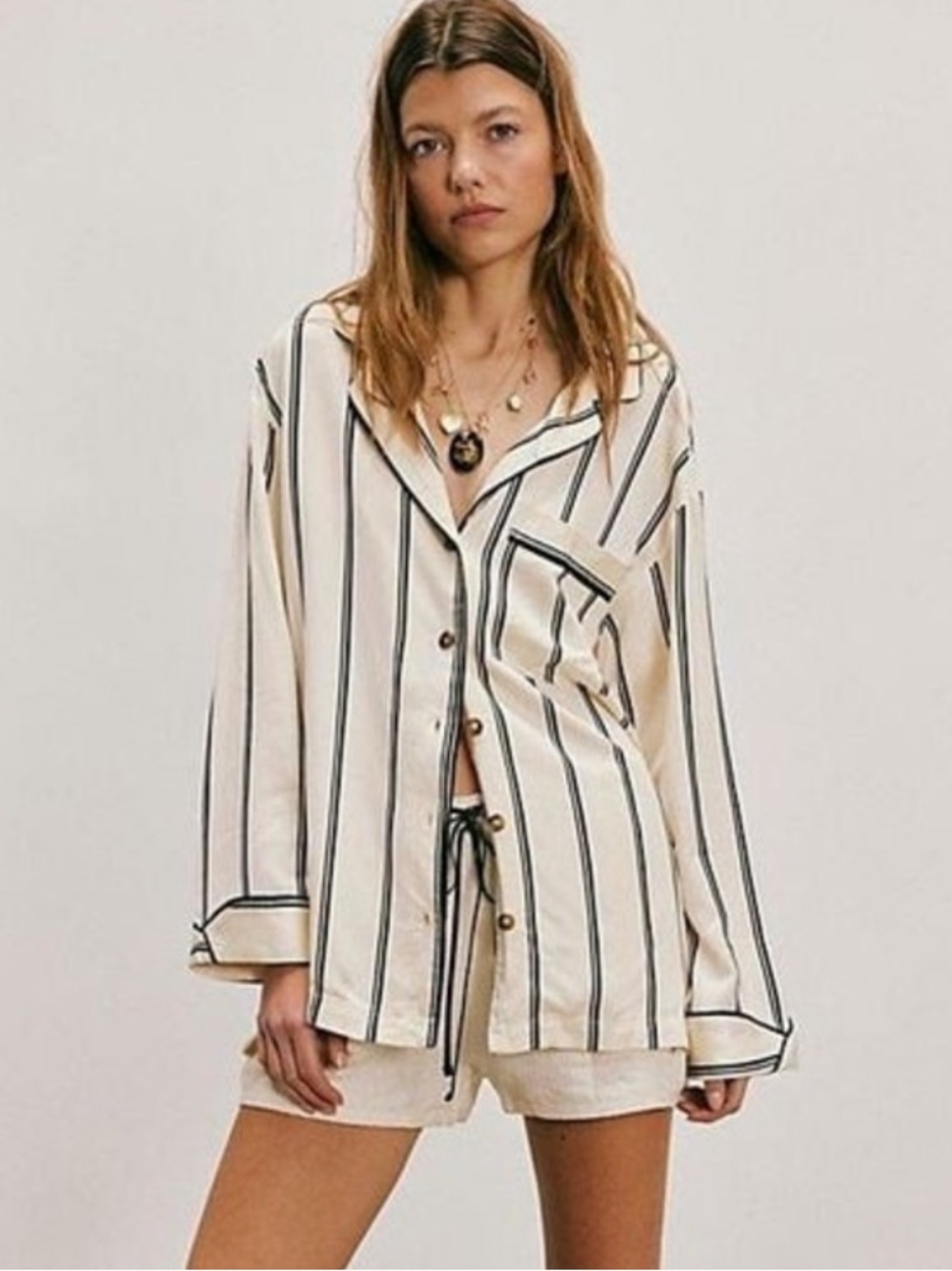 We The Free Rorie Satin Striped Slouchy Shirt Size Small